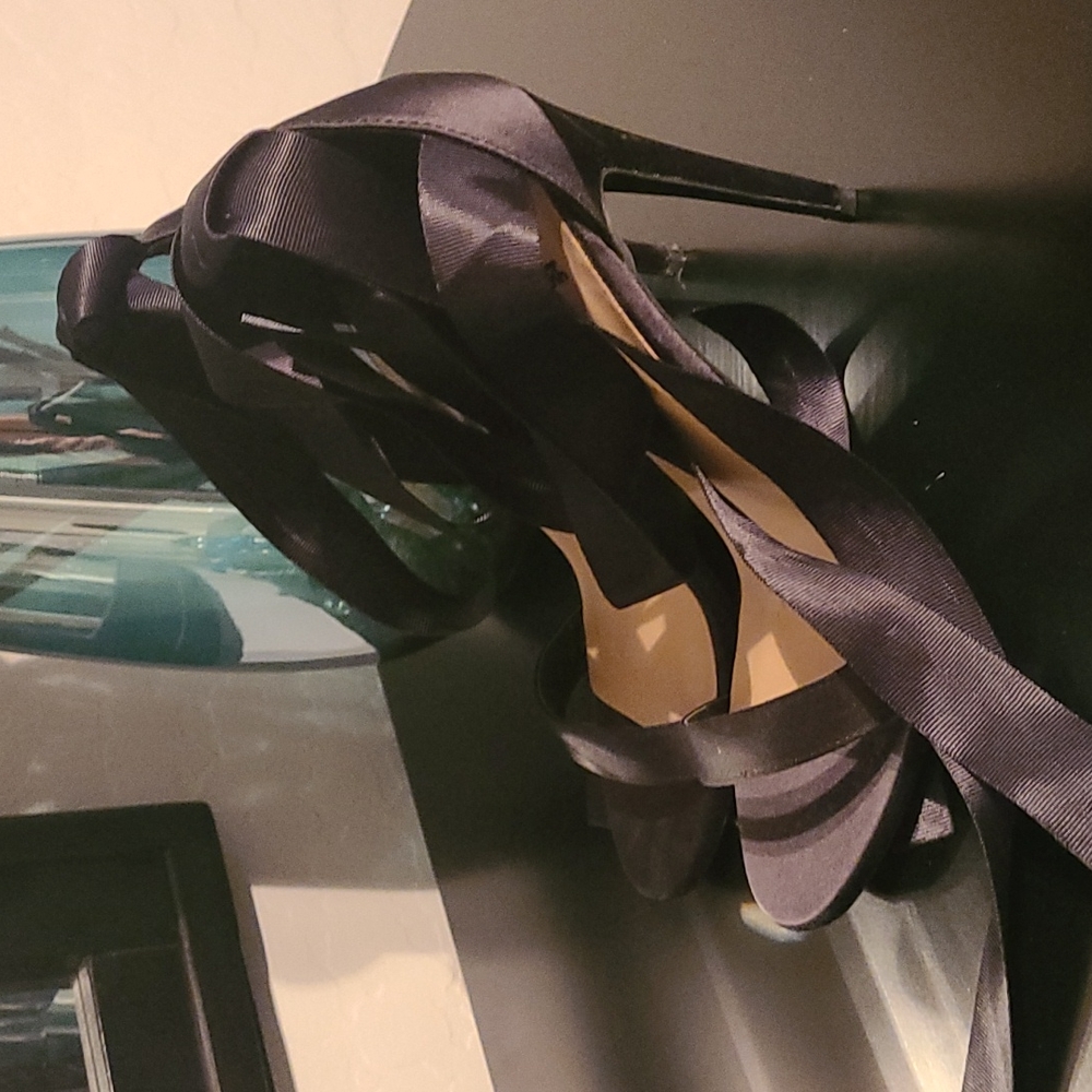 Black Satin Strappy Heels